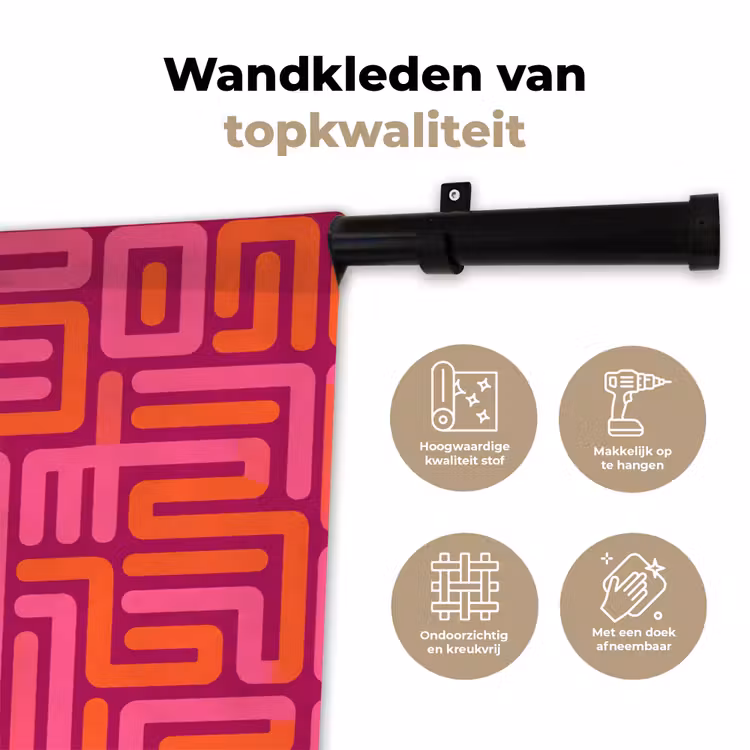 Wandkleed - Abstract - Patroon - Lijnen - Roze - Oranje — 3
