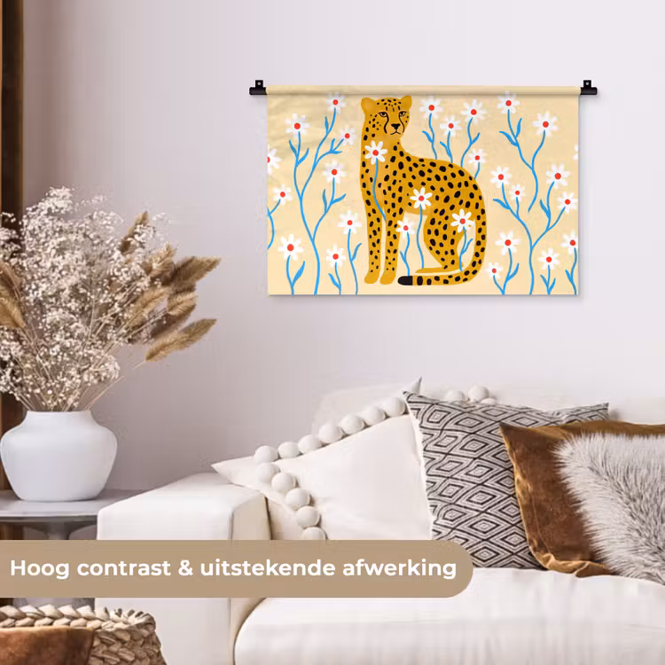 Wandkleed - Dieren - Jachtluipaard - Bloemen - Modern - Geel — 4