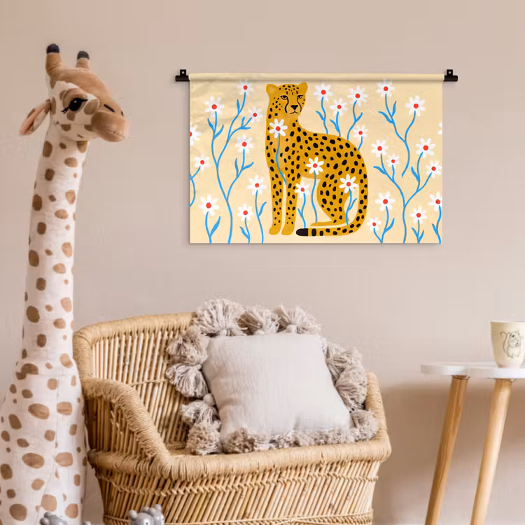 Wandkleed - Dieren - Jachtluipaard - Bloemen - Modern - Geel — 5