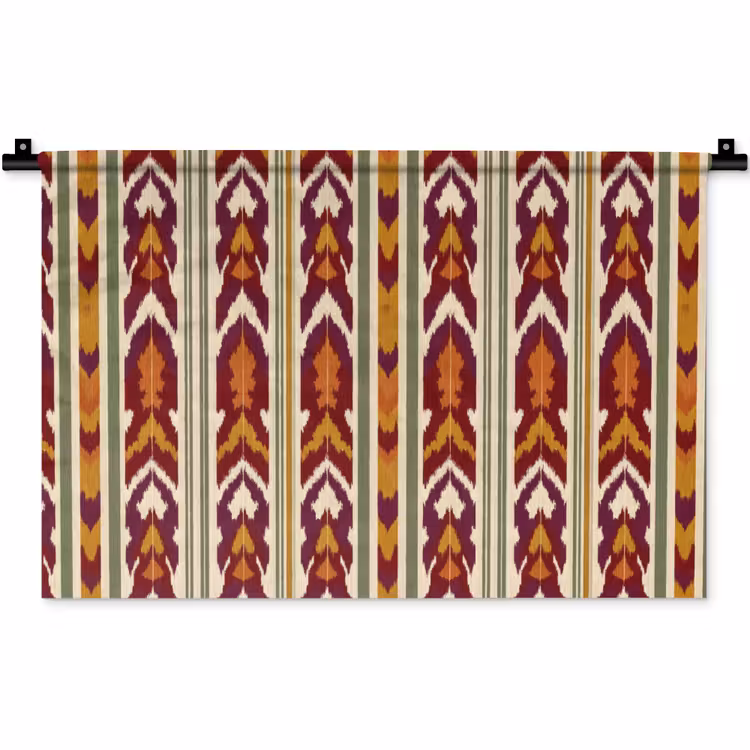 Wandkleed - Ikat - Bordeauxrood - Etnisch - Patroon — 1