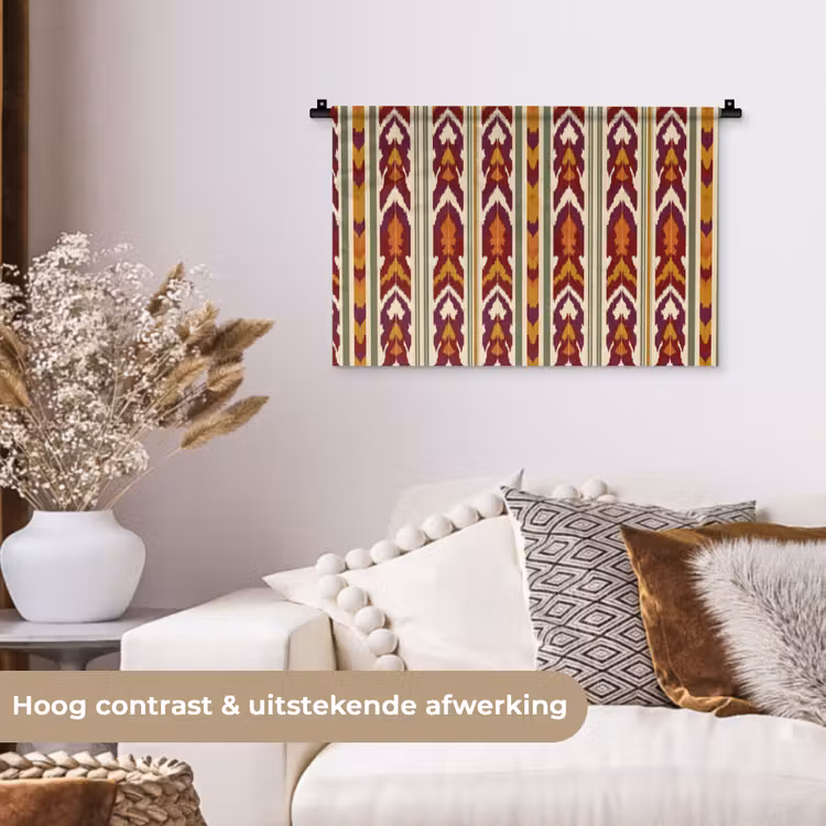 Wandkleed - Ikat - Bordeauxrood - Etnisch - Patroon — 4