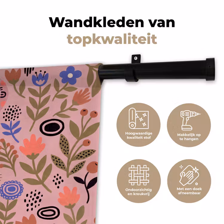 Wandkleed - Kat - Bloemen - Dieren - Modern - Roze — 3