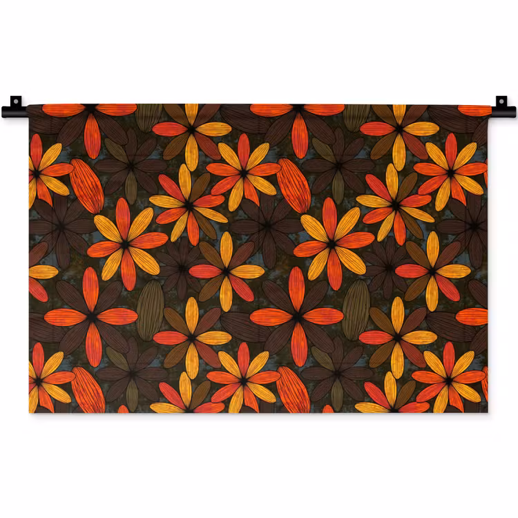 Wandkleed - Oranje - Retro - Bloemen - Herfst — 1