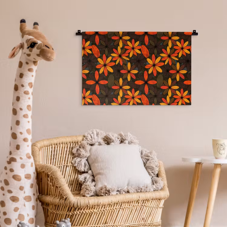 Wandkleed - Oranje - Retro - Bloemen - Herfst — 5