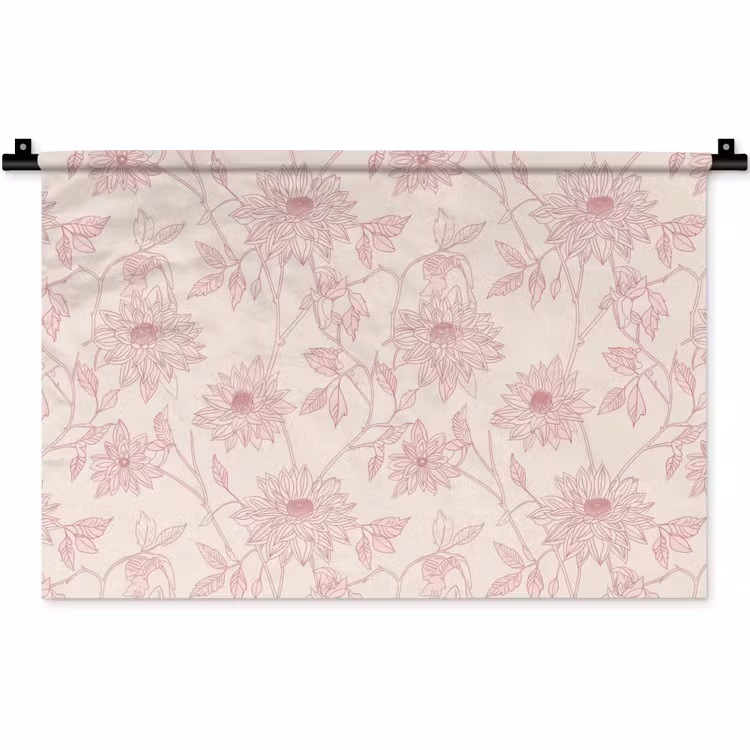 Wandkleed - Oudroze - Dahlia's - Lijntekening - Patroon — 1