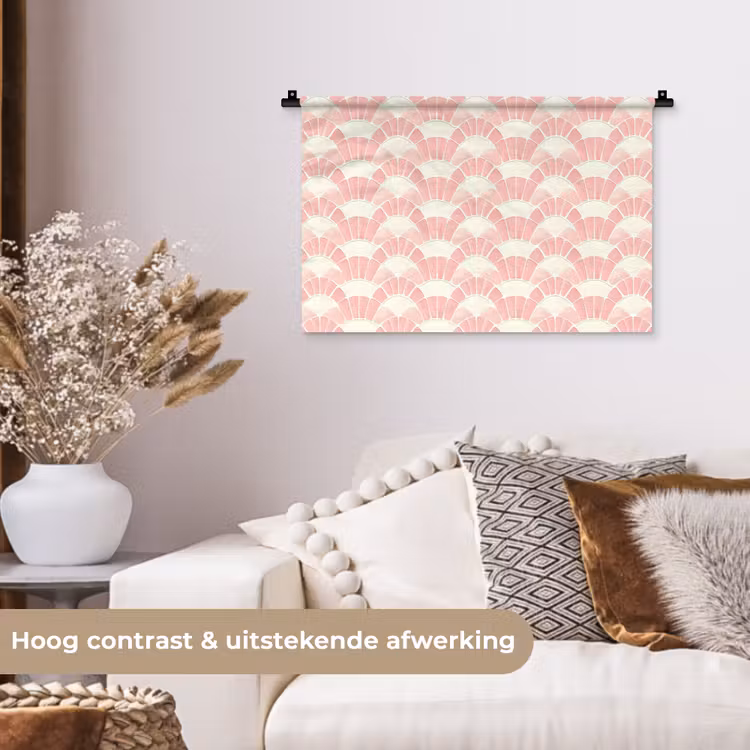 Wandkleed - Roze - Waaiers - Mozaïek - Patroon — 4
