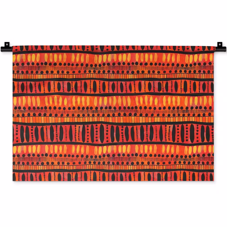 Wandkleed - Rood - Oranje - Etnisch - Expressief - Patroon — 1