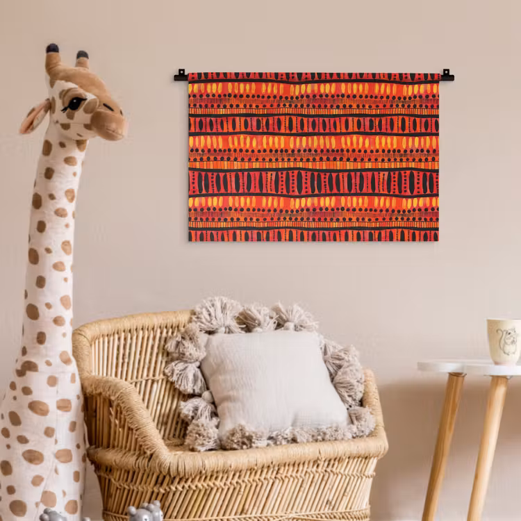 Wandkleed - Rood - Oranje - Etnisch - Expressief - Patroon — 5