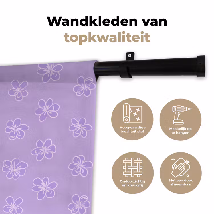 Wandkleed - Lila - Botanisch - Bloemen - Handgetekend - Patroon — 3