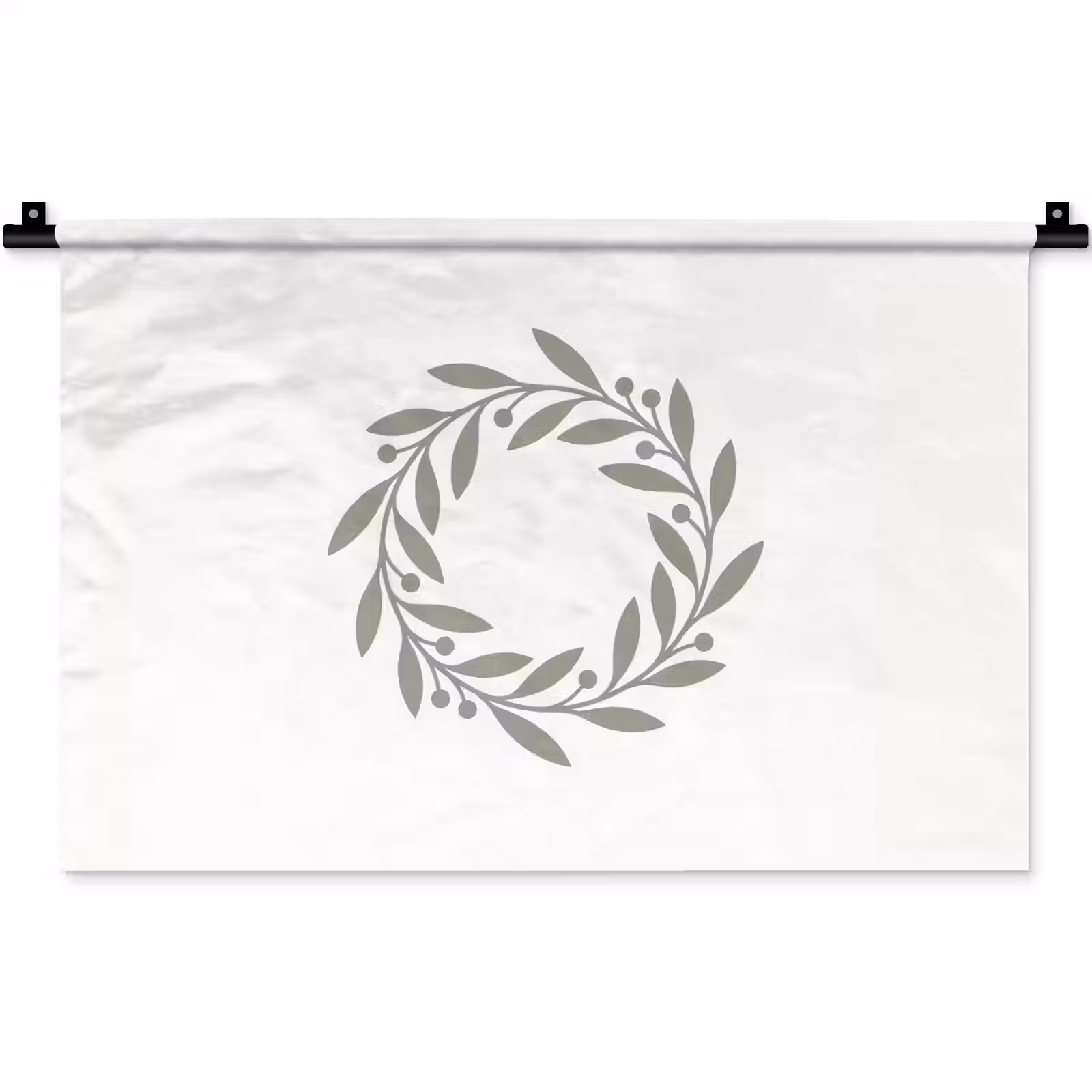 Wandkleed - Krans - Bladeren - Natuur - Minimalistisch - Grijs — 1