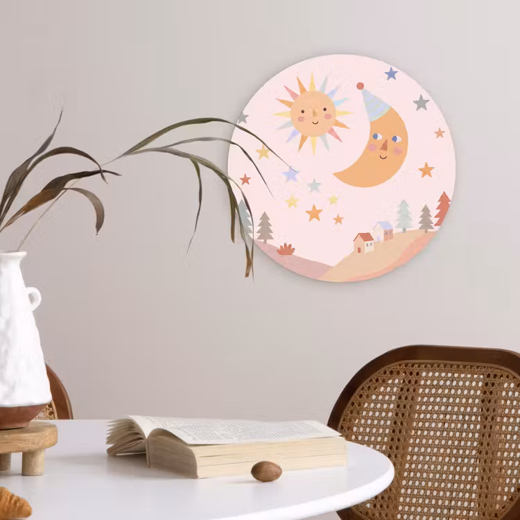 Wandcirkel - Glas - Zon - Maan - Sterren - Kinderkamer - Pastel — 4