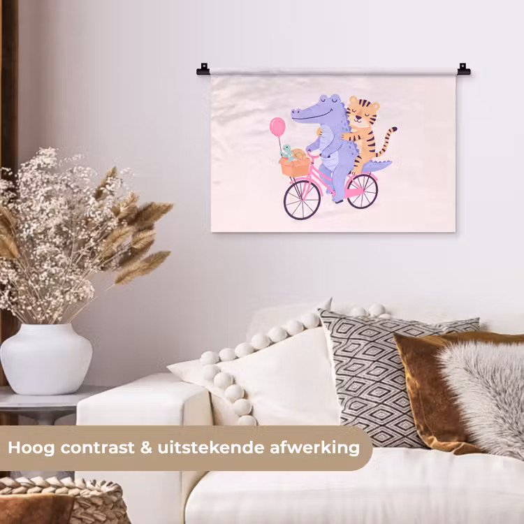 Wandkleed - Dieren - Fiets - Vriendschap - Illustratie - Roze — 4