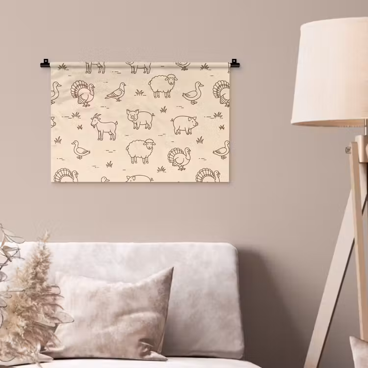 Wandkleed - Dieren - Patroon - Boerderij - Minimalistisch - Beige — 2