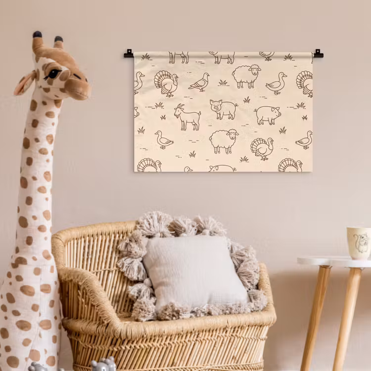 Wandkleed - Dieren - Patroon - Boerderij - Minimalistisch - Beige — 5