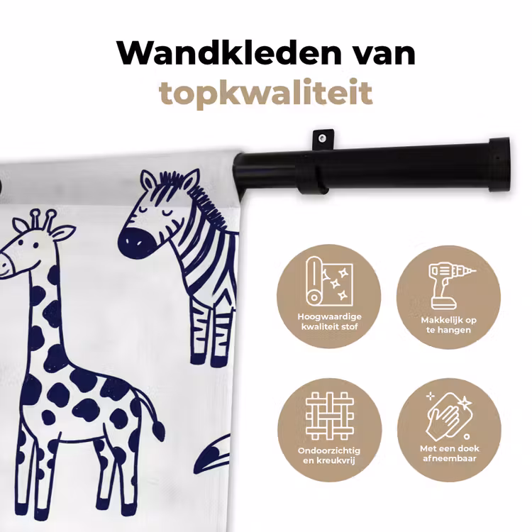 Wandkleed - Dieren - Patroon - Kinderkamer - Grafisch - Wit-Blauw — 3