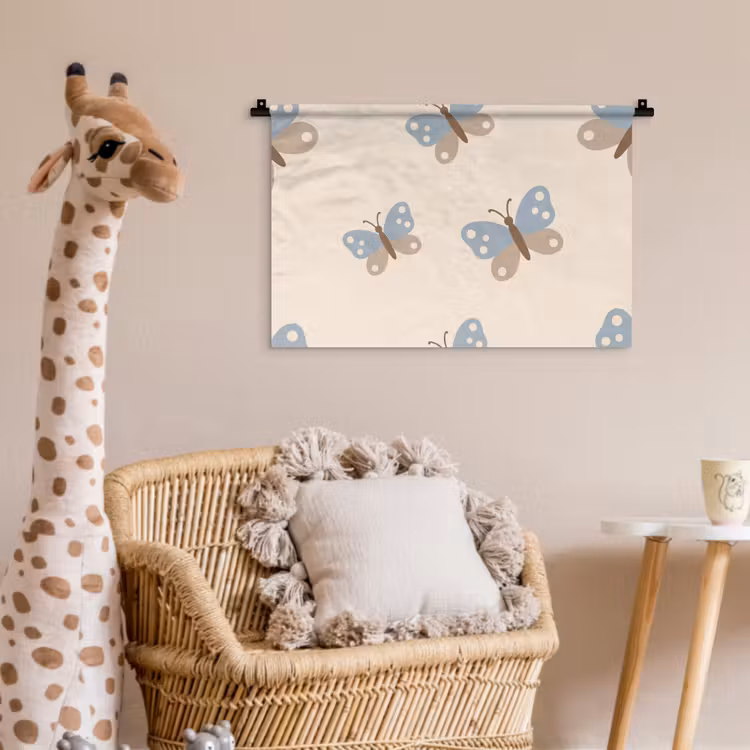 Wandkleed - Insect - Vlinderpatroon - Abstract - Blauw - Beige — 5