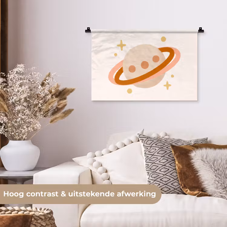 Wandkleed - Planeet - Ringen - Ruimte - Illustratie - Beige — 4