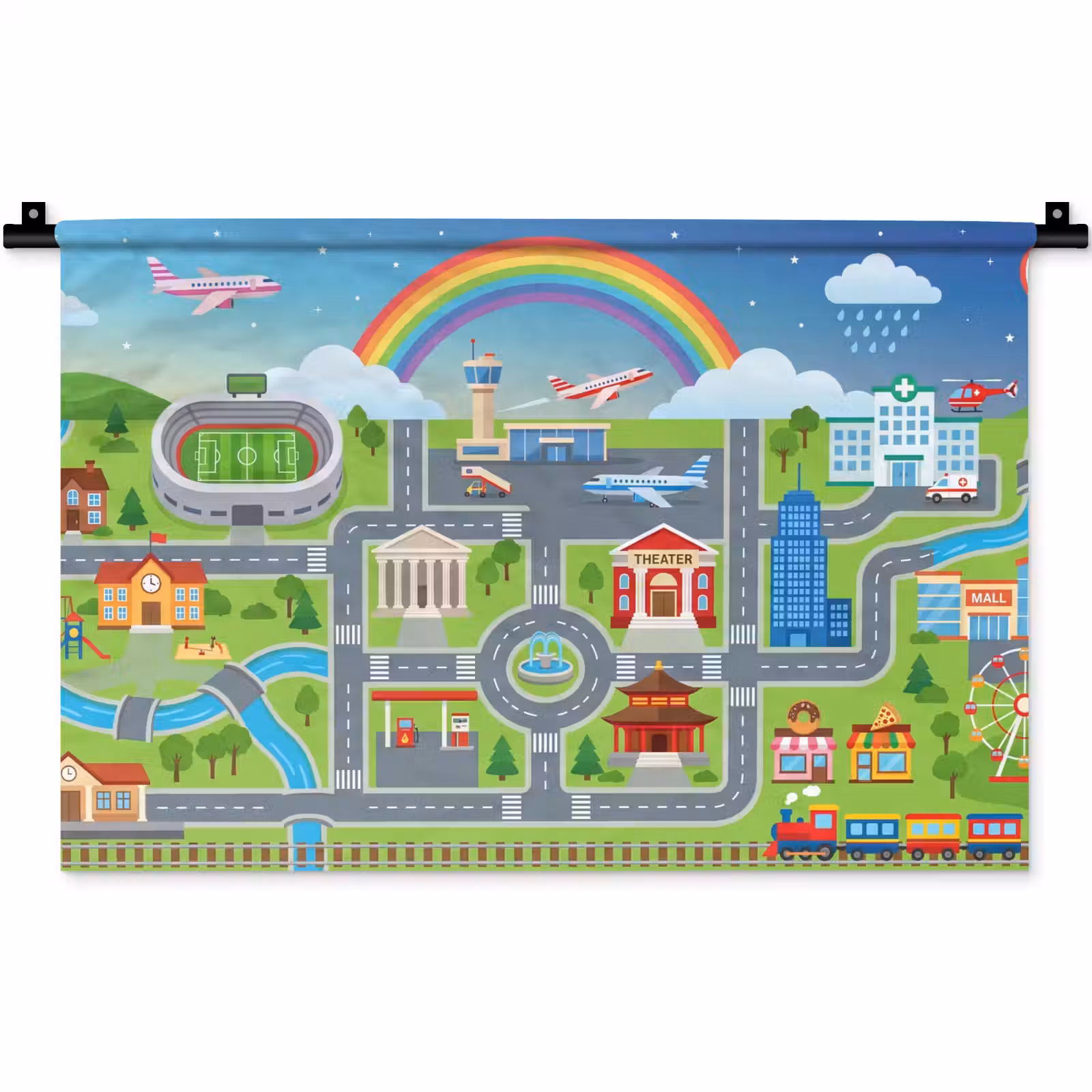Wandkleed - Stad - Plattegrond - Cartoon — 1
