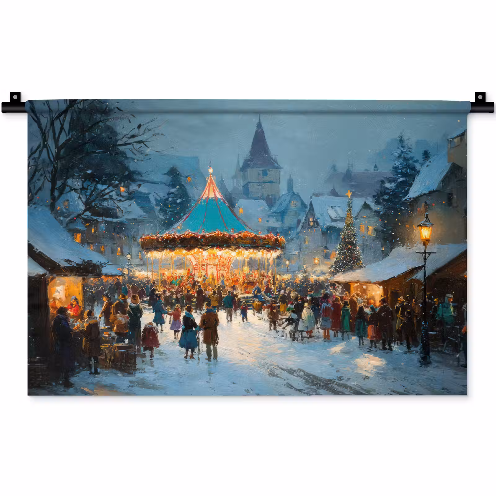Wandkleed - Winterkermis - Dorp - Kleurrijk — 1