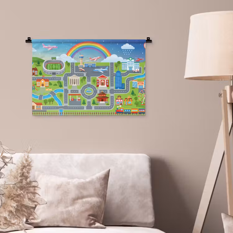 Wandkleed - Stad - Plattegrond - Cartoon — 2