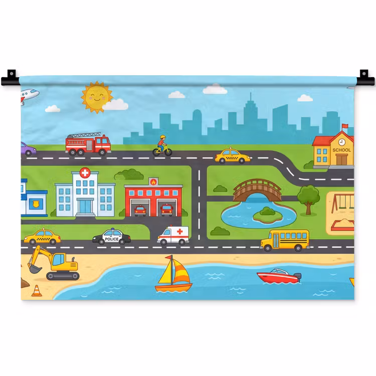 Wandkleed - Stad - Verkeer - Cartoon — 1