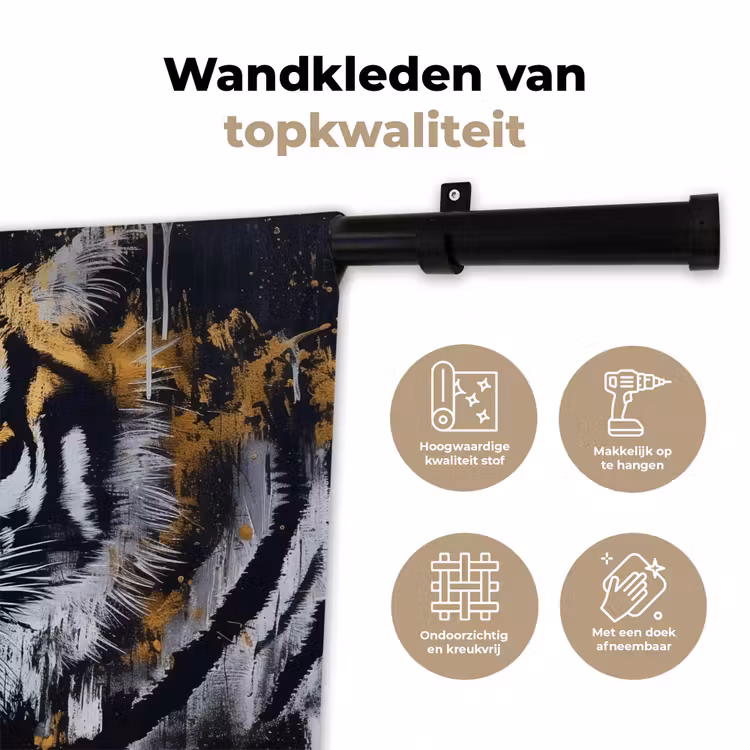 Wandkleed - Tijger - Verfspatten - Goud — 3