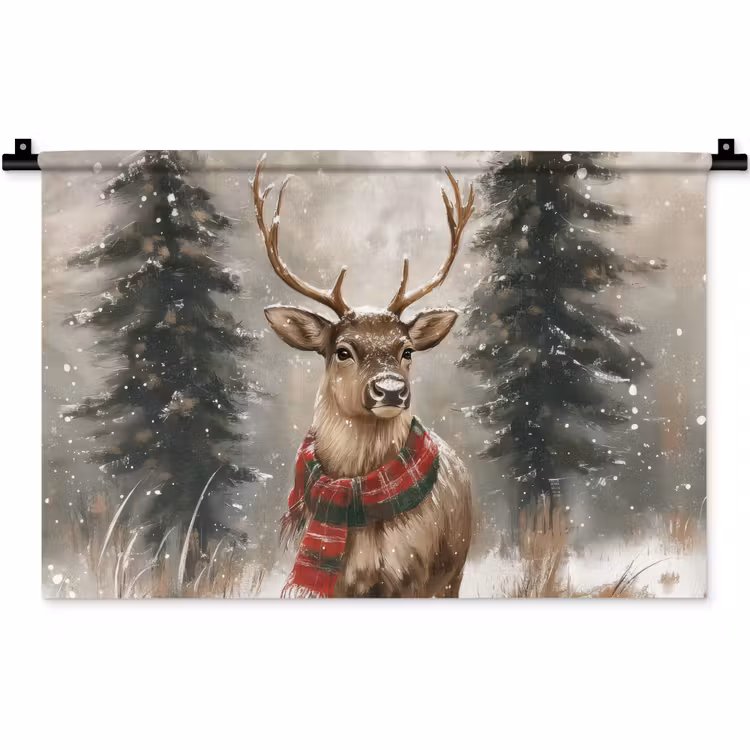 Wandkleed - Winter - Bos - Rendier - Donker — 1