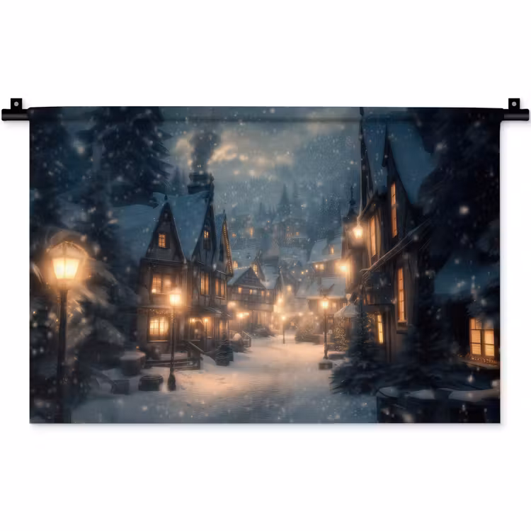 Wandkleed - Winterdorp - Sneeuw - Donker — 1