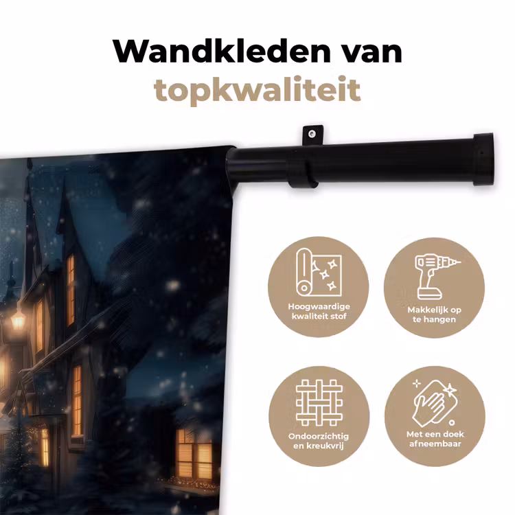 Wandkleed - Winterdorp - Sneeuw - Donker — 3