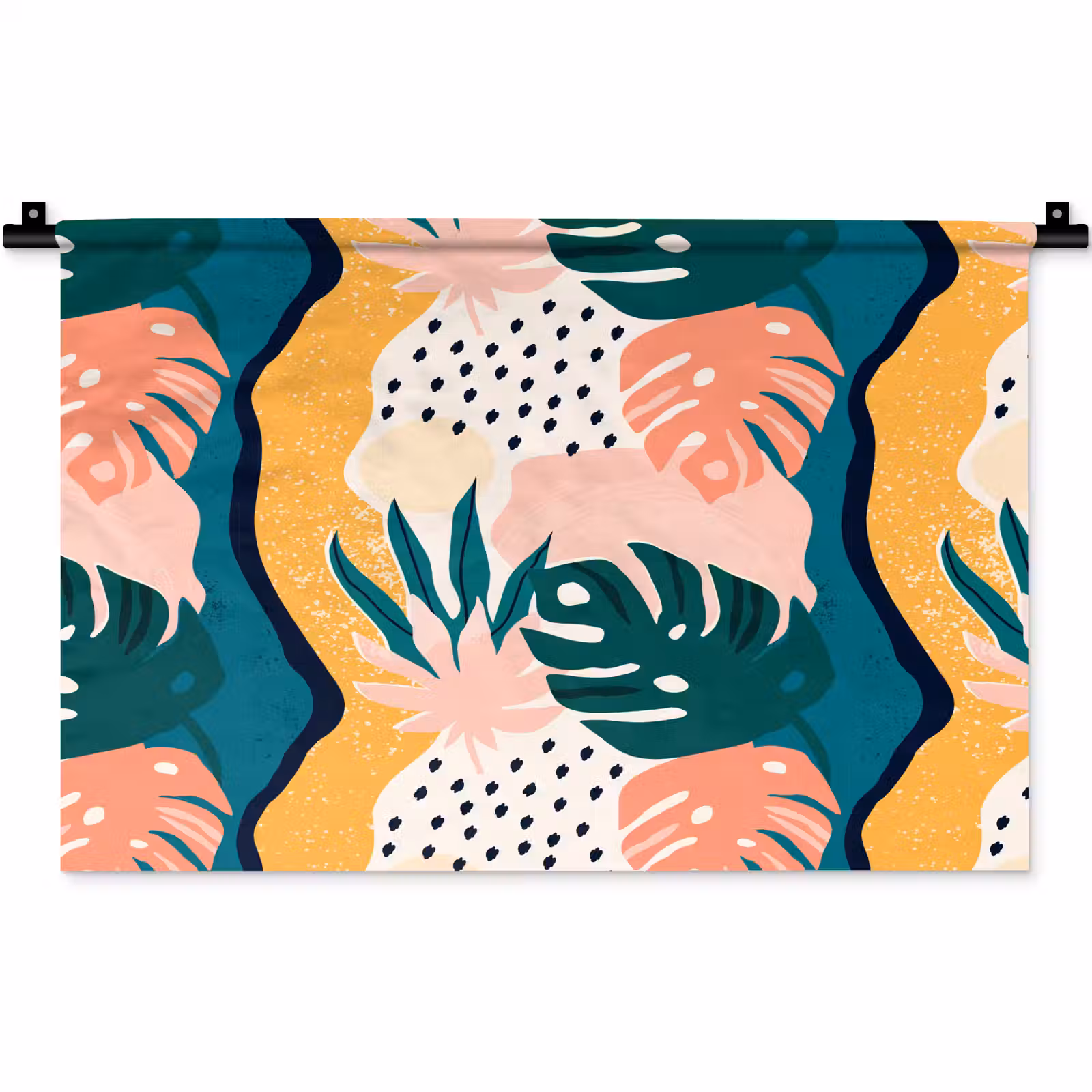 Wandkleed - Tropisch - Abstract - Bladeren - Roze - Oranje — 1