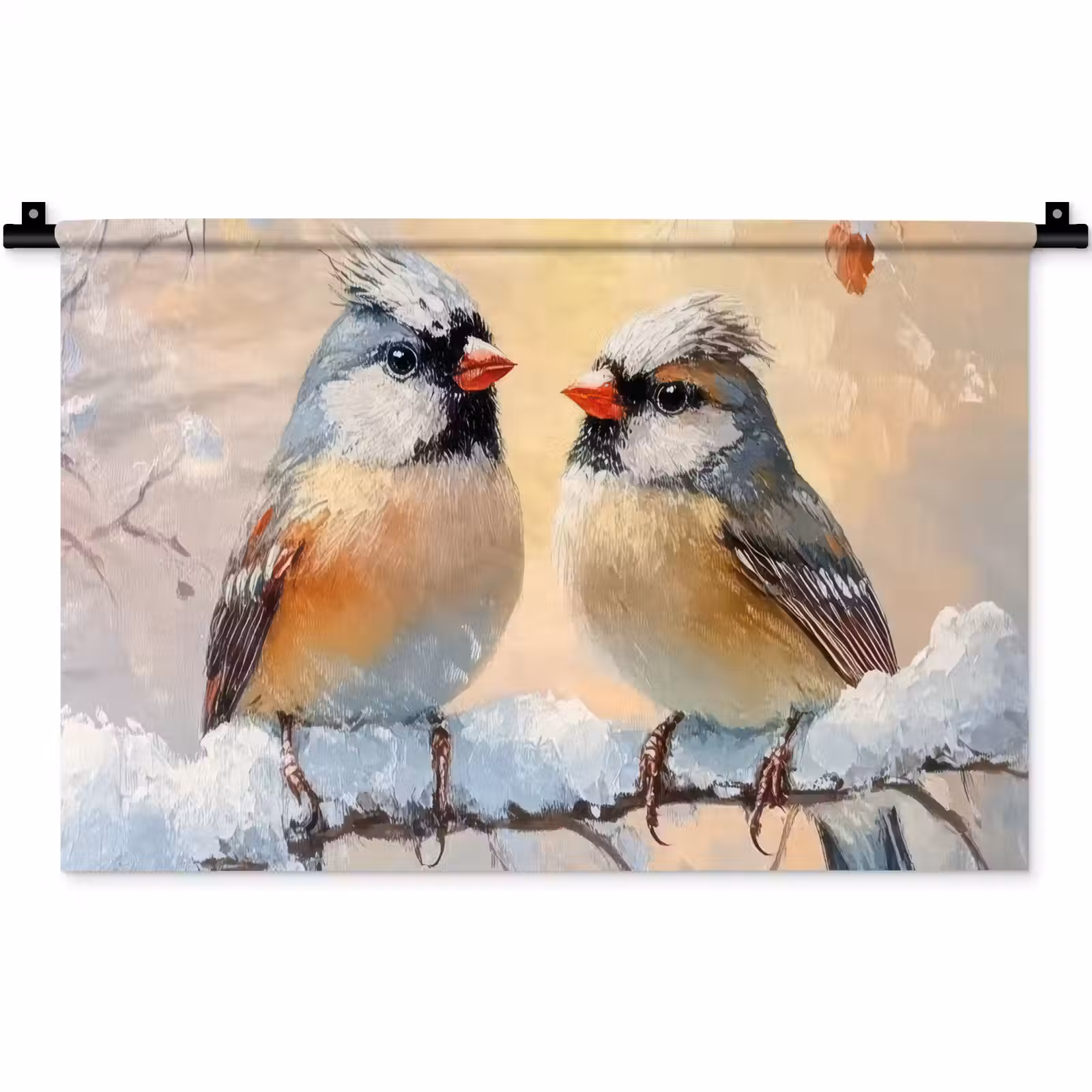 Wandkleed - Vogels - Tak - Winter - Sneeuw — 1