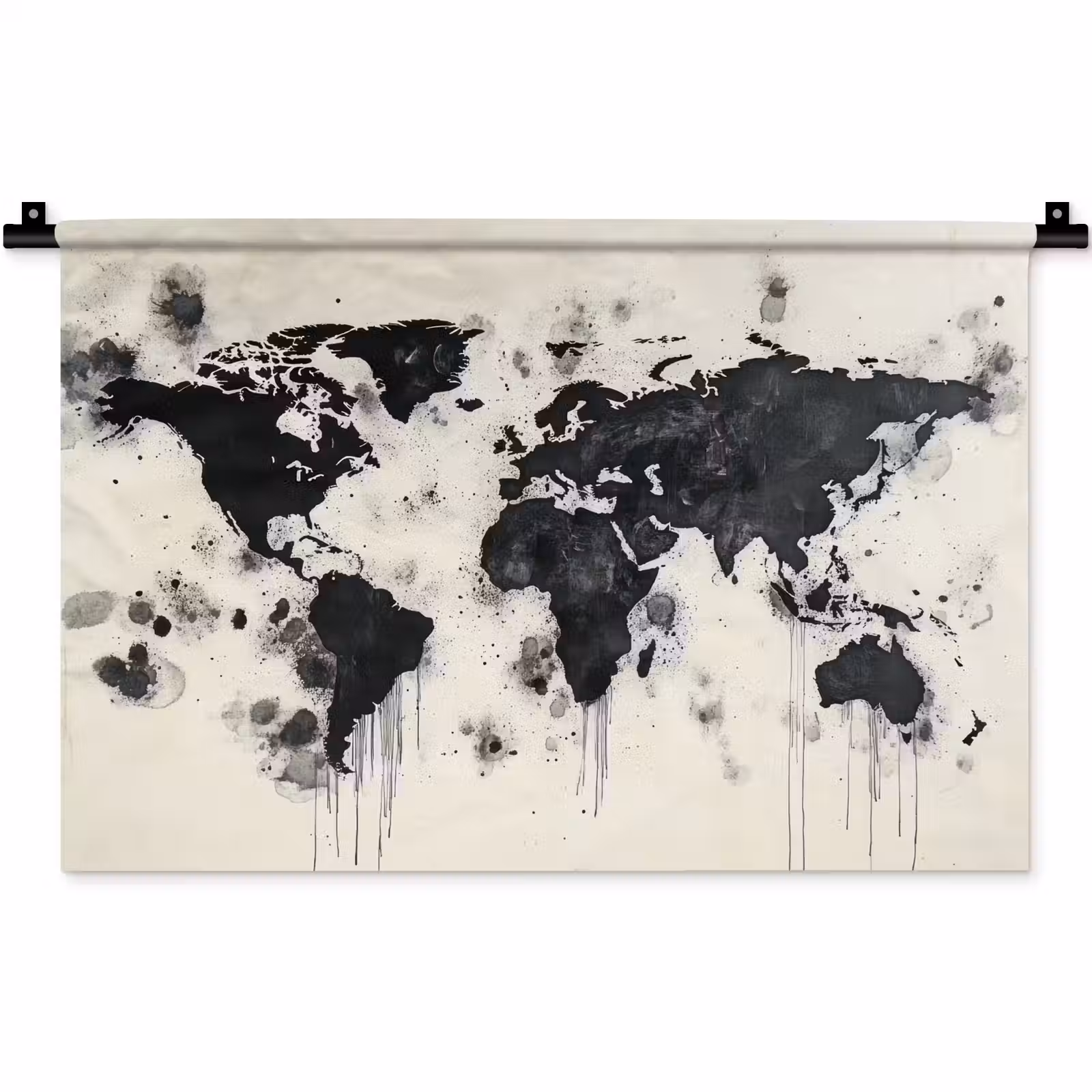Wandkleed - Wereldkaart - Zwart - Inkt — 1