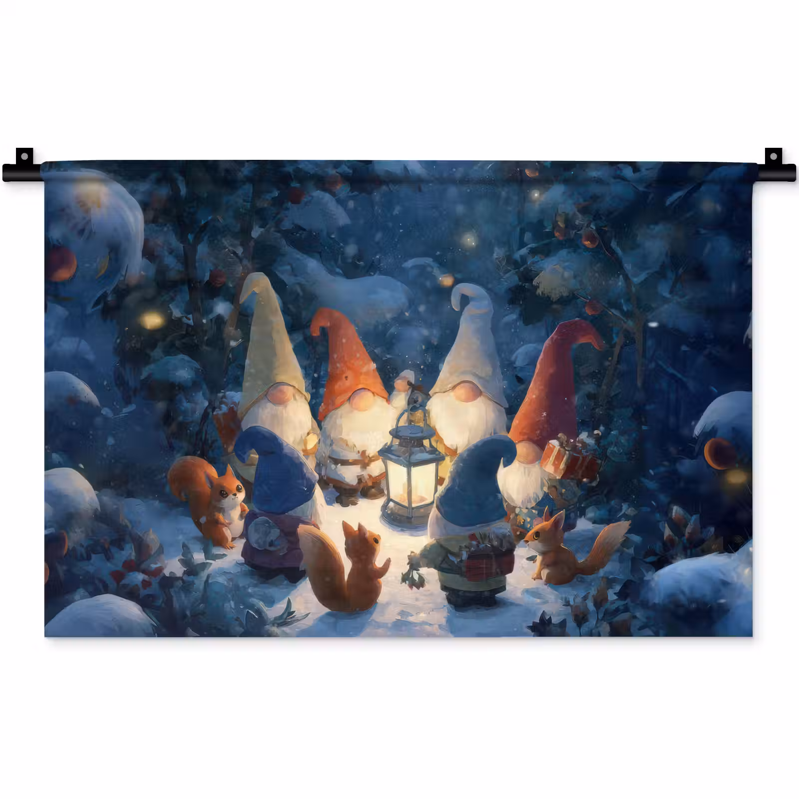 Wandkleed - Winter - Gnooms - Eekhoorns - Meerkleurig — 1