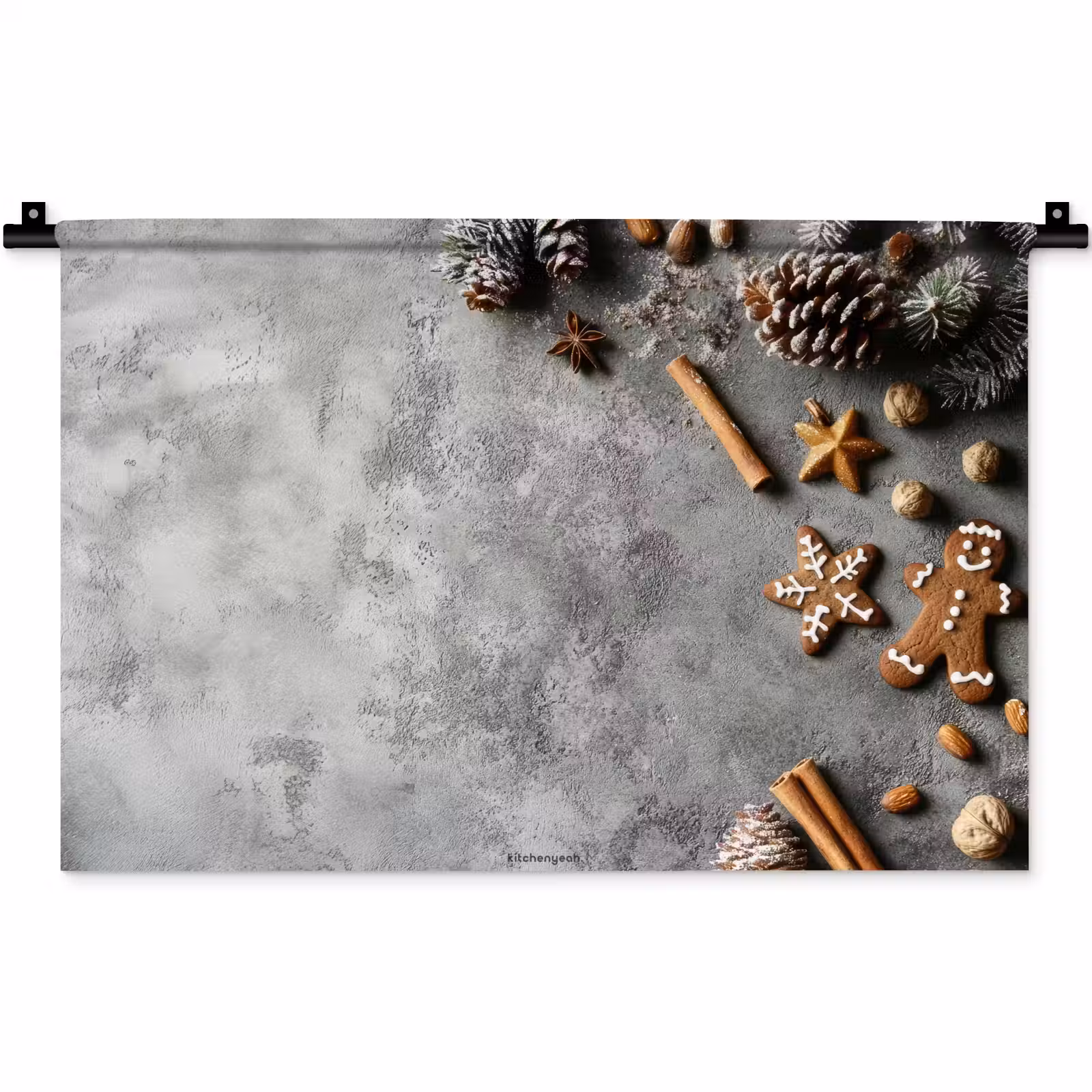 Wandkleed - Winter - Kerst - Beton - Dennenappels — 1