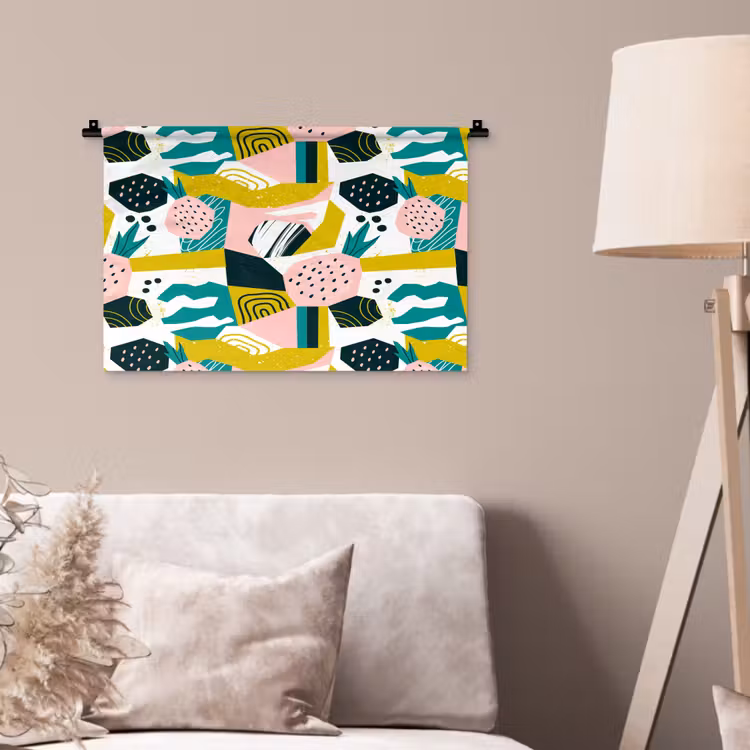 Wandkleed - Tropisch - Abstract - Ananas - Geel - Groen - Roze — 2