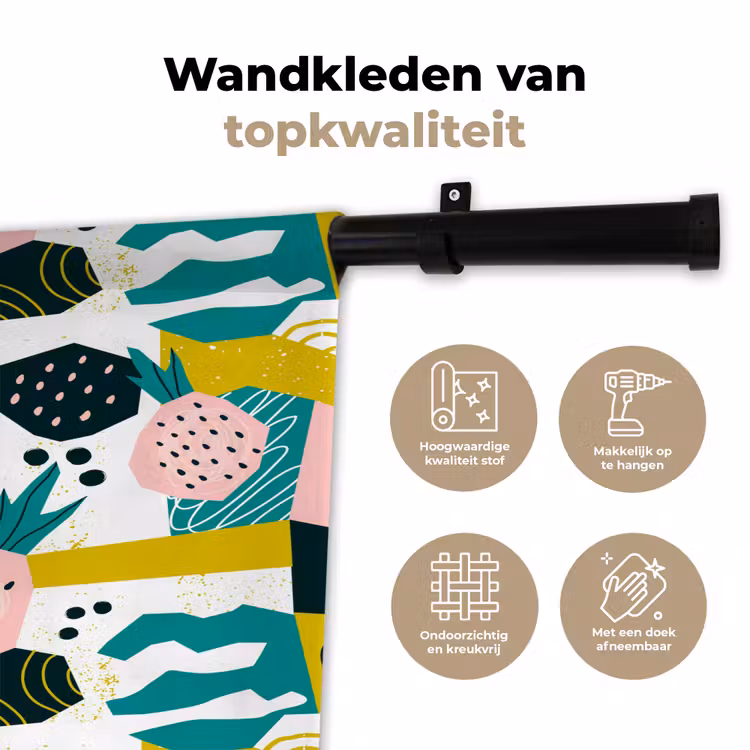 Wandkleed - Tropisch - Abstract - Ananas - Geel - Groen - Roze — 3