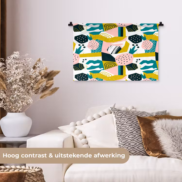 Wandkleed - Tropisch - Abstract - Ananas - Geel - Groen - Roze — 4