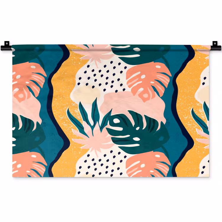 Wandkleed - Tropisch - Abstract - Bladeren - Roze - Oranje — 1