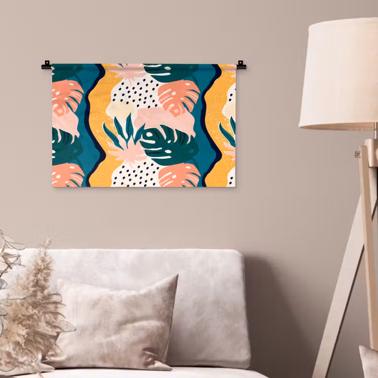 Wandkleed - Tropisch - Abstract - Bladeren - Roze - Oranje — 2