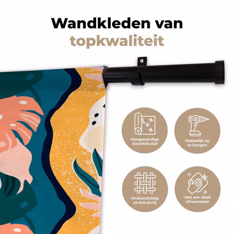 Wandkleed - Tropisch - Abstract - Bladeren - Roze - Oranje — 3