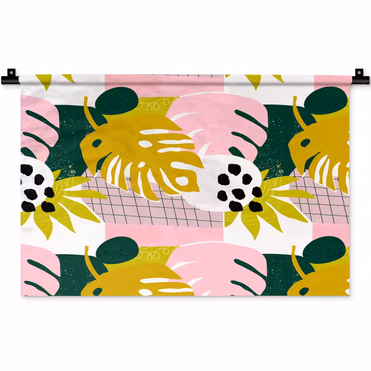 Wandkleed - Tropisch - Bladeren - Jungle - Roze - Groen — 1