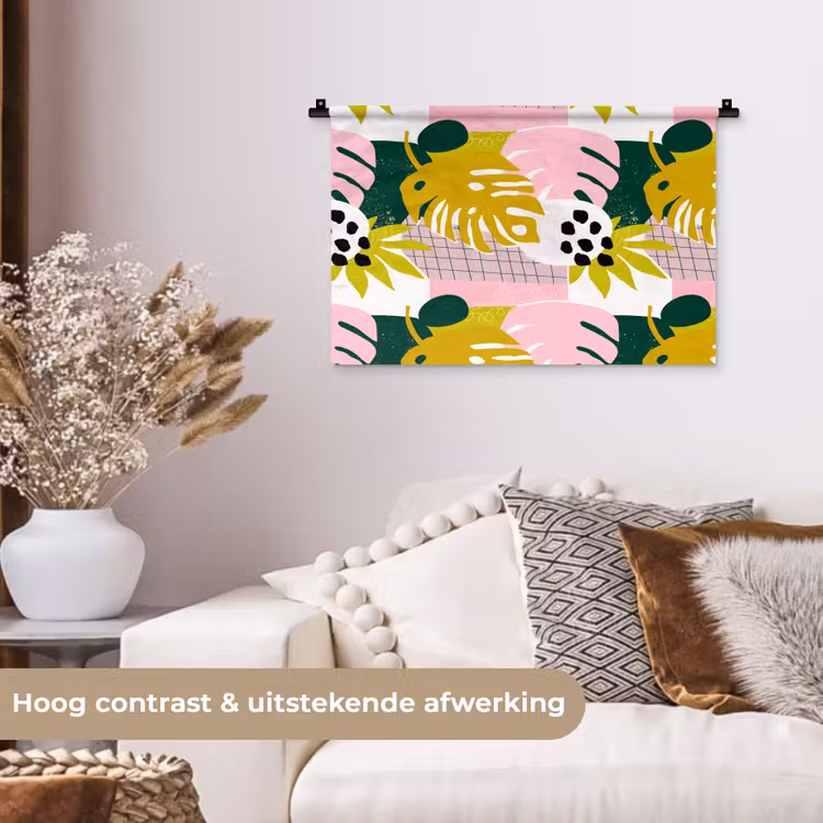 Wandkleed - Tropisch - Bladeren - Jungle - Roze - Groen — 4
