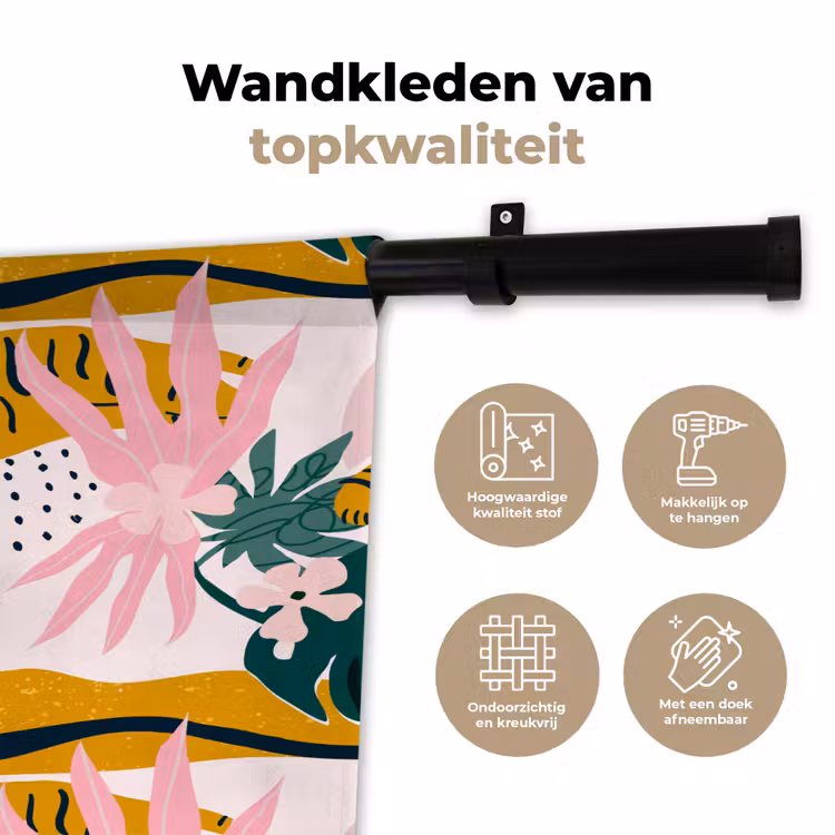 Wandkleed - Tropisch - Tijger - Bladeren - Roze - Oranje — 3