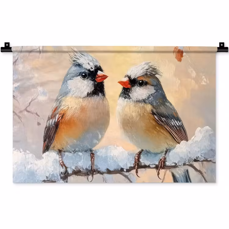 Wandkleed - Vogels - Tak - Winter - Sneeuw — 1