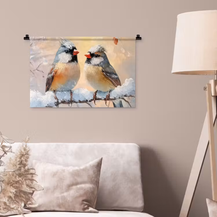 Wandkleed - Vogels - Tak - Winter - Sneeuw — 2