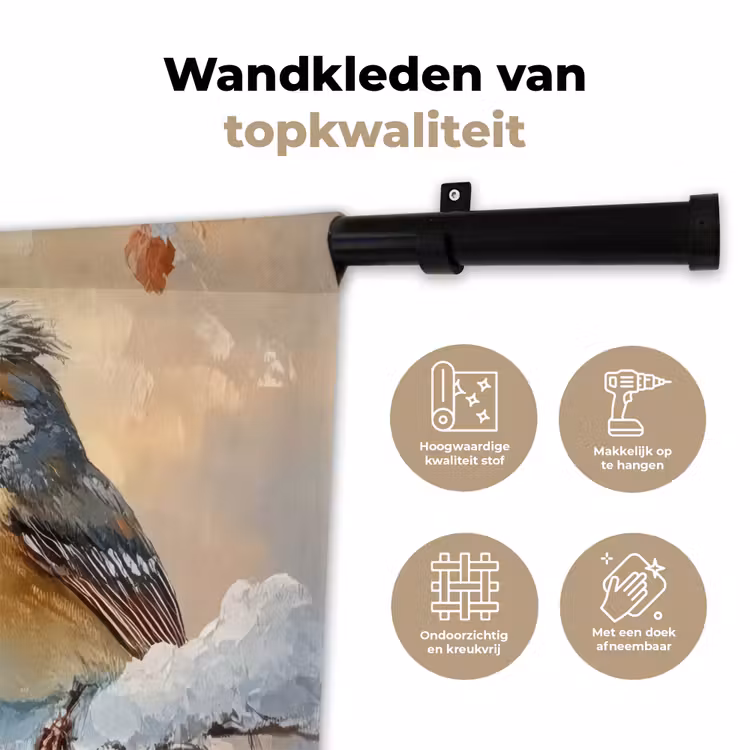 Wandkleed - Vogels - Tak - Winter - Sneeuw — 3