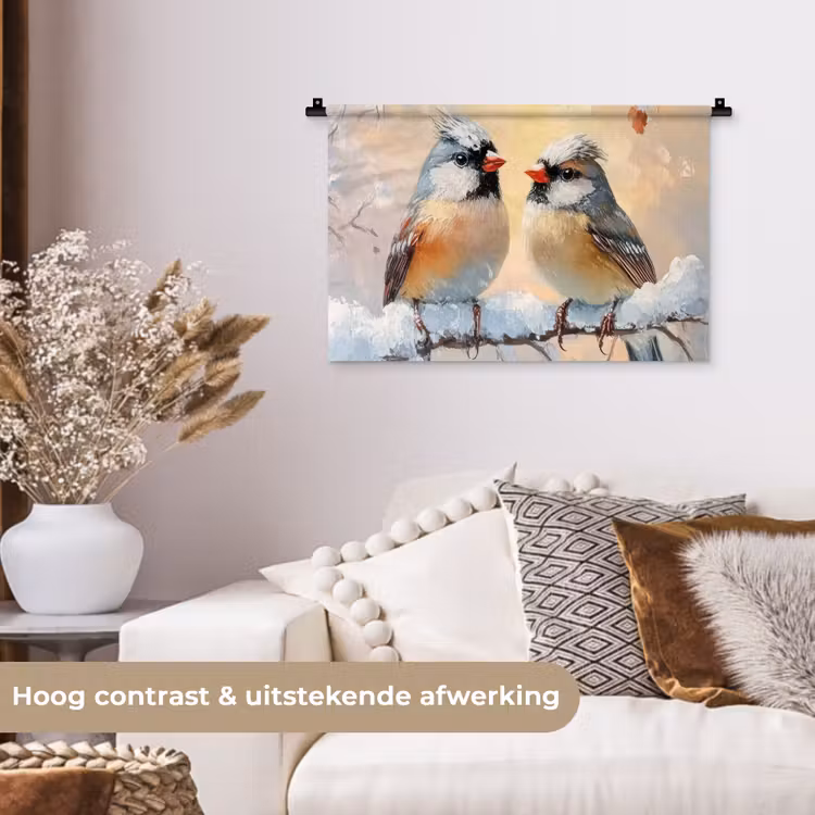 Wandkleed - Vogels - Tak - Winter - Sneeuw — 4