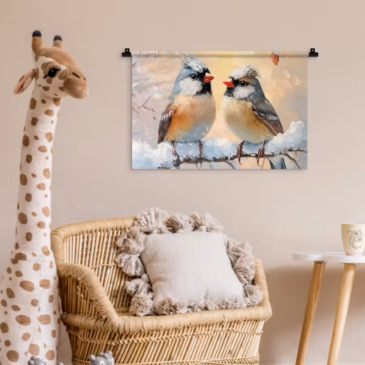 Wandkleed - Vogels - Tak - Winter - Sneeuw — 5