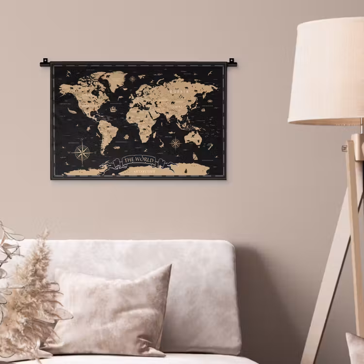 Wandkleed - Wereldkaart - Beige - Zwart — 2
