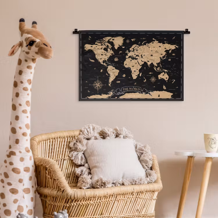 Wandkleed - Wereldkaart - Beige - Zwart — 5